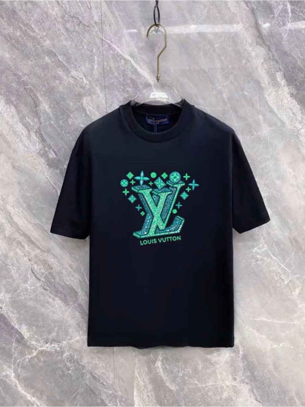 Louis Vuitton Men's Black Short-Sleeve Crewneck T-Shirt with Back Neck Patch
